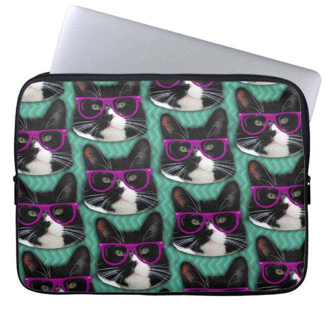 Roligt Glass Tuxedo Cat Epic Mönster Art Laptop Fodral (Framsidan)