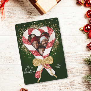 Roligt Glitter Ram fotojul i Candy cane Inbjudningar