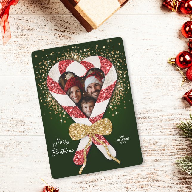 Roligt Glitter Ram fotojul i Candy cane Inbjudningar (glitter candy cane photo frame)
