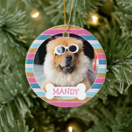 Roligt Glitter Rand Ditt Hund-foto 1:a jul Julgransprydnad Keramik