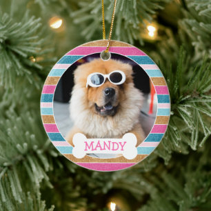 Roligt Glitter Rand Ditt Hund-foto 1:a jul Julgransprydnad Keramik