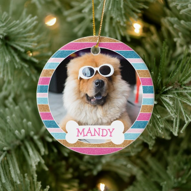 Roligt Glitter Rand Ditt Hund-foto 1:a jul Julgransprydnad Keramik (Träd)