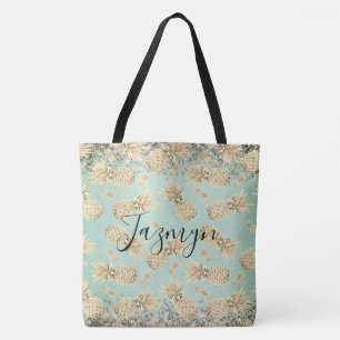 Roligt Glittery Golden Pineapples Tote Bag Tygkasse
