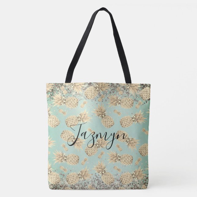 Roligt Glittery Golden Pineapples Tote Bag Tygkasse (Framsida)