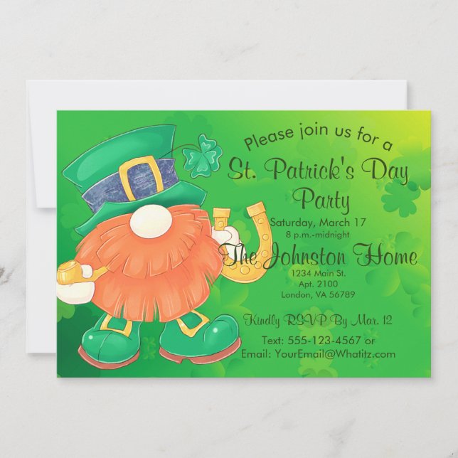 Roligt Gnome St. Patrick's Day Party Investigation Inbjudningar (Framsida)