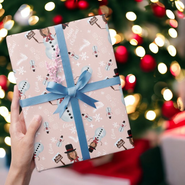 Roligt god jul illustration foto snögubbe presentpapper (Fun merry Christmas illustration photo snowman Wrapping Paper)