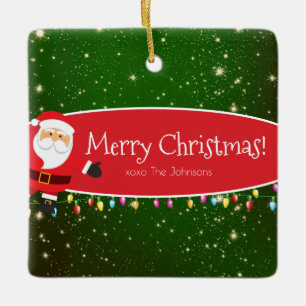 Roligt God jul jultomten Efternamn Röd och Grönt Julgransprydnad Keramik