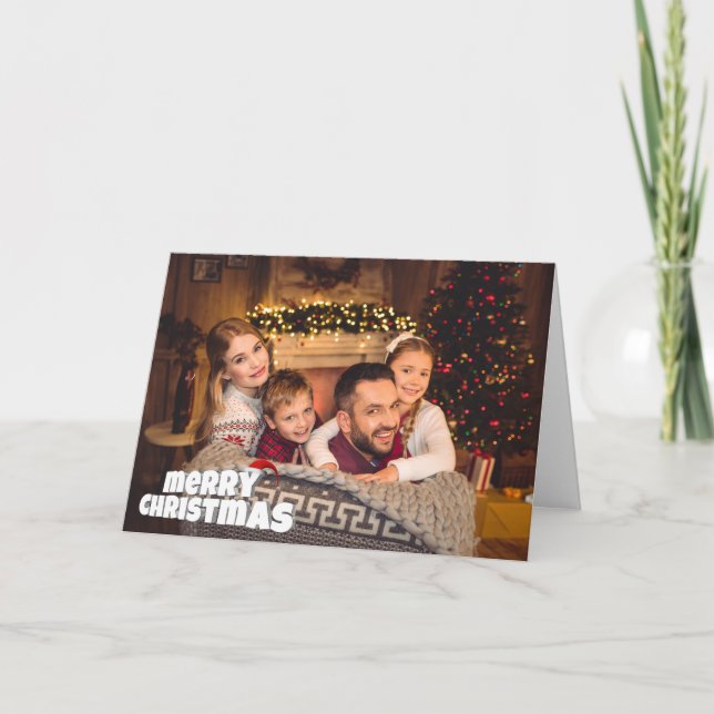 Roligt God jul med sockelfamiljsfoto Helgkort (Framsida)