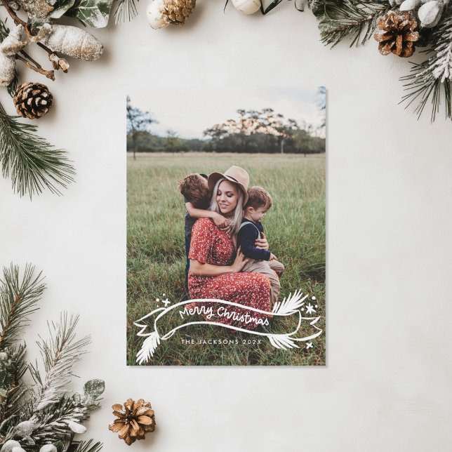 Roligt God jul på ett ritat menyfliksområde Julkort (Skapare uppladdad)