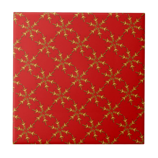Roligt Golden Snowflake Mönster Kakelplatta (Framsidan)