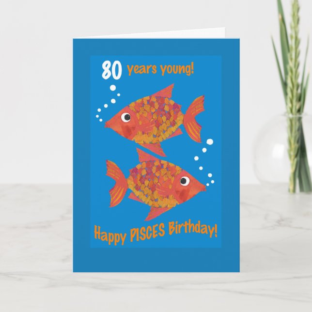 Roligt Goldfish Pisces 80:e födelsedagskortet Kort (Framsida)