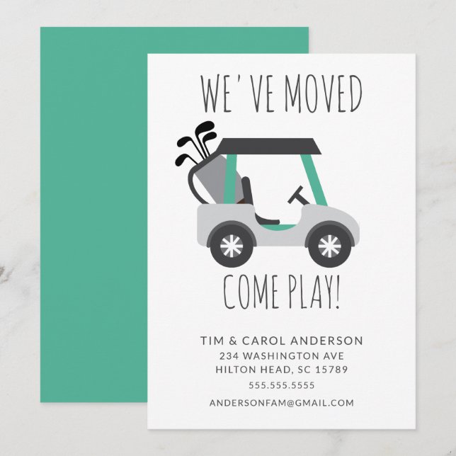 Roligt Golf Cart Flytta Announcement Card Inbjudningar (Fram/baksida)