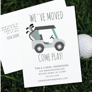 Roligt Golf Cart Flytta Announcement Card Meddelande Vykort