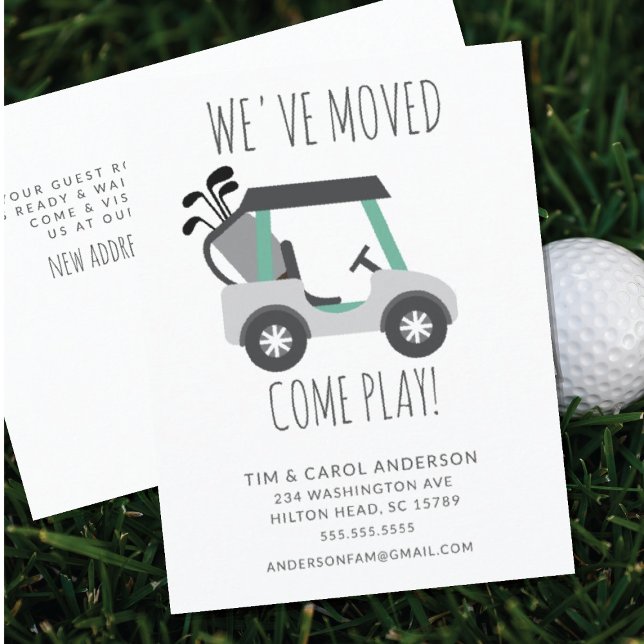 Roligt Golf Cart Flytta Announcement Card Meddelande Vykort (Skapare uppladdad)