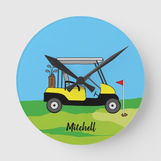 Roligt Golf Course Cart Anpassningsbar Rund Klocka (Framsida)