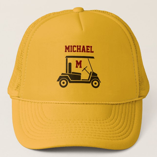 Roligt Golf Guy Cart Monogram Namn Keps (Framsida)