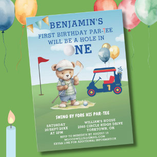 Roligt Golf Hål i One Boy 1st Birthday Par-Tee Inbjudningar