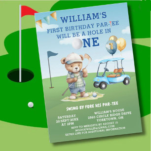 Roligt Golf Hål i One Boy 1st Birthday Par-Tee Inbjudningar