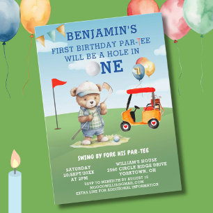 Roligt Golf Hål i One Boy 1st Birthday Par-Tee Inbjudningar