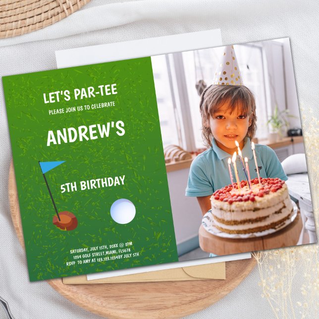 Roligt Golf Party Inbjudan (Let's Par-Tee Golf Birthday Invitations w photo)