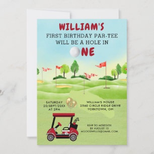 Roligt Golf Red Cart Boy 1:a Birthday Par-Tee-inbj Inbjudningar