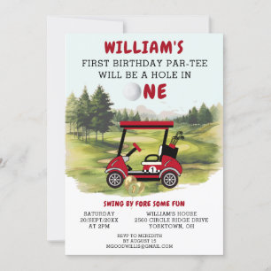 Roligt Golf Red Cart Boy 1st Birthday Par-Tee Inbjudningar