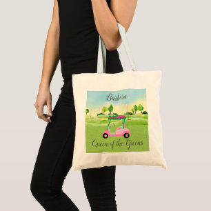 Roligt Golf Scene Rosa Cart Namn Queen of the Grön Tygkasse