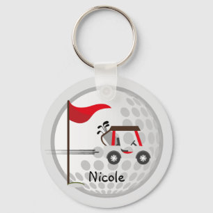 Roligt Golfing Golf Cart Boll Custom Name Golfers Nyckelring