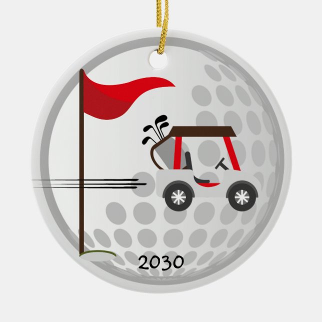 Roligt Golfing Golf Cart Boll Golfers eget namn Julgransprydnad Keramik (Framsidan)