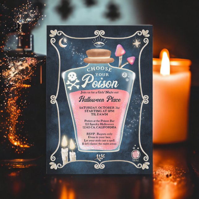 Roligt Gothic rosa Poison Halloween Girls natten u Inbjudningar (Fun Gothic pink Poison Halloween Girls night out Invitation)