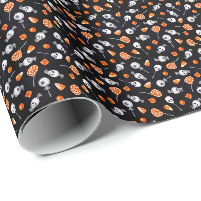 Roligt Gothic Spooky Skull Eyeball Candy Halloween Presentpapper (Rullad Hörn)