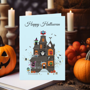 Roligt Gott Halloween Spökhus Människor Kort