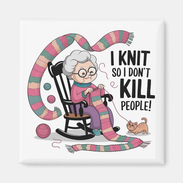 Roligt Grandma Knitting Design Magnet (Framsidan)