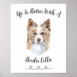 Roligt Gräns Collie Watercolor Wall Art Poster