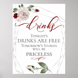 Roligt Gratis Drycker Bar Meny Skylt Rodnad Ros