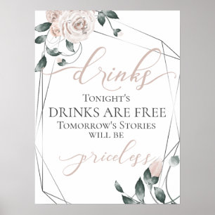 Roligt Gratis Drycker Bar Meny Skylt Rosa Silver