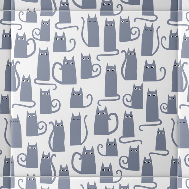 Roligt Grått Cat Kakelplatta (Blue Gray Cat pattern ceramic tile for animal lovers)