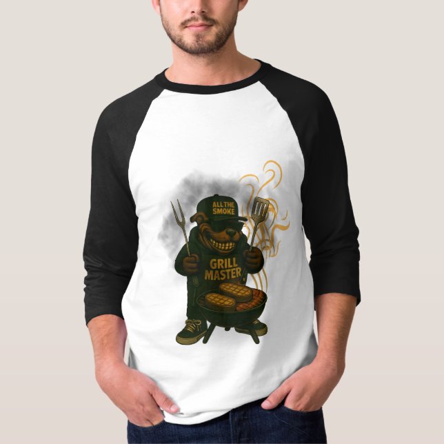 Roligt Grill huvud-BBQ T Shirt (Framsida)