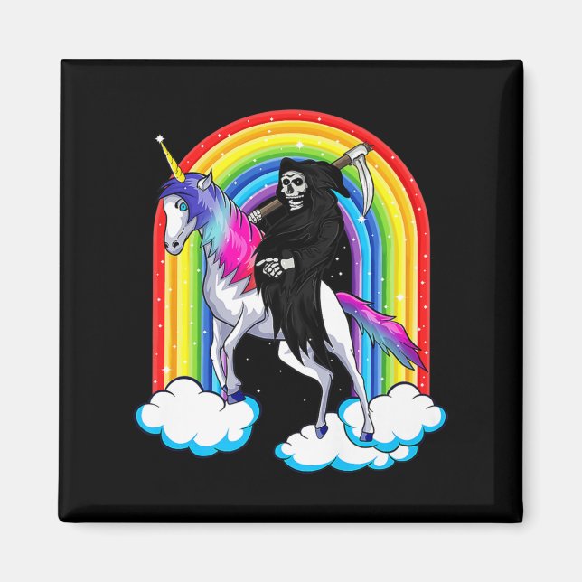 Roligt Grim Reaper Riding an Unicorn Death Unicorn Magnet (Framsidan)