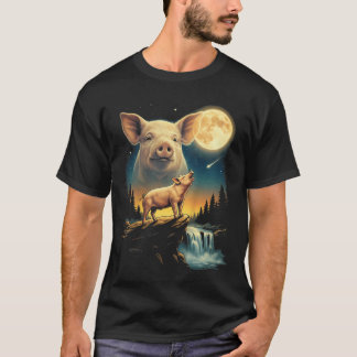 Roligt Gris tjuter mot månen Meme 9039S Grisgård T Shirt