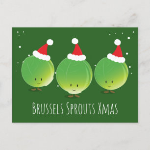 Roligt Grönt Bryssel Sprouts Santa Hat jul Helg Vykort