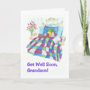 Roligt Grönt Frog Get well-on for Grandson Kort
