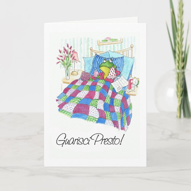 Roligt Grönt Frog Get well Snart Italy Hälsning Kort (Framsida)