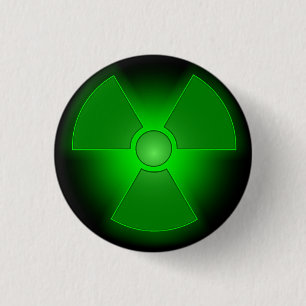 Roligt grönt glödande radioactivitysymbol knapp