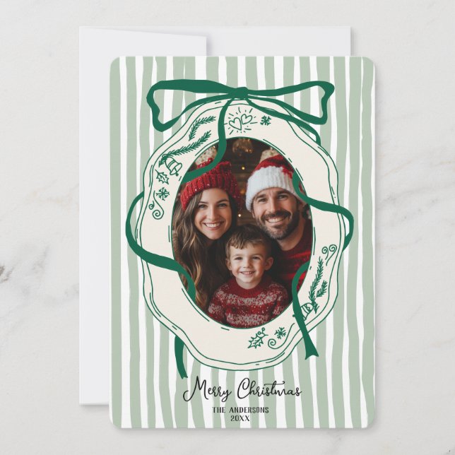 Roligt Grönt Hand plockade God jul Family Photo Inbjudningar (Framsida)