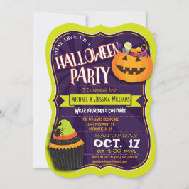 Roligt Grönt & Lila Halloween Costume Party Inbjudningar