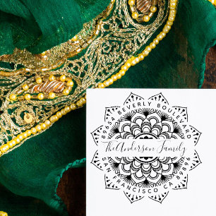 Roligt Grönt Mandala Family Namn Returadress Självfärgande Stämpel