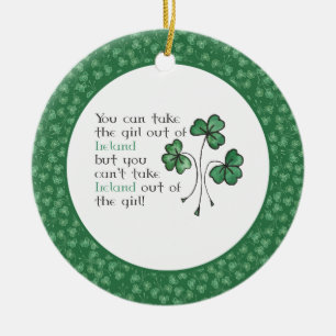 Roligt Grönt Shamrocks Irish Girl Ceramic Ornamic Julgransprydnad Keramik
