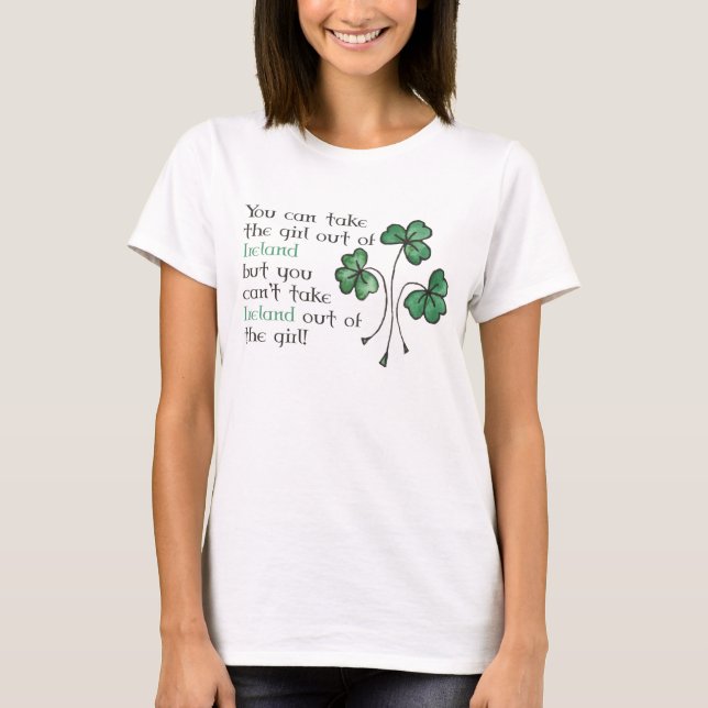 Roligt Grönt Shamrocks Irish Girl T-shirt (Framsida)