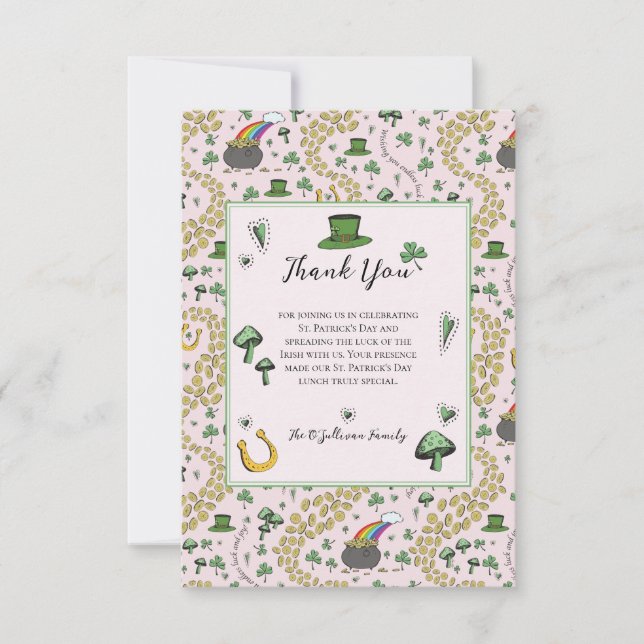 Roligt Grönt St patricks day Irish Blessings Lunch Tack Kort (Framsida)